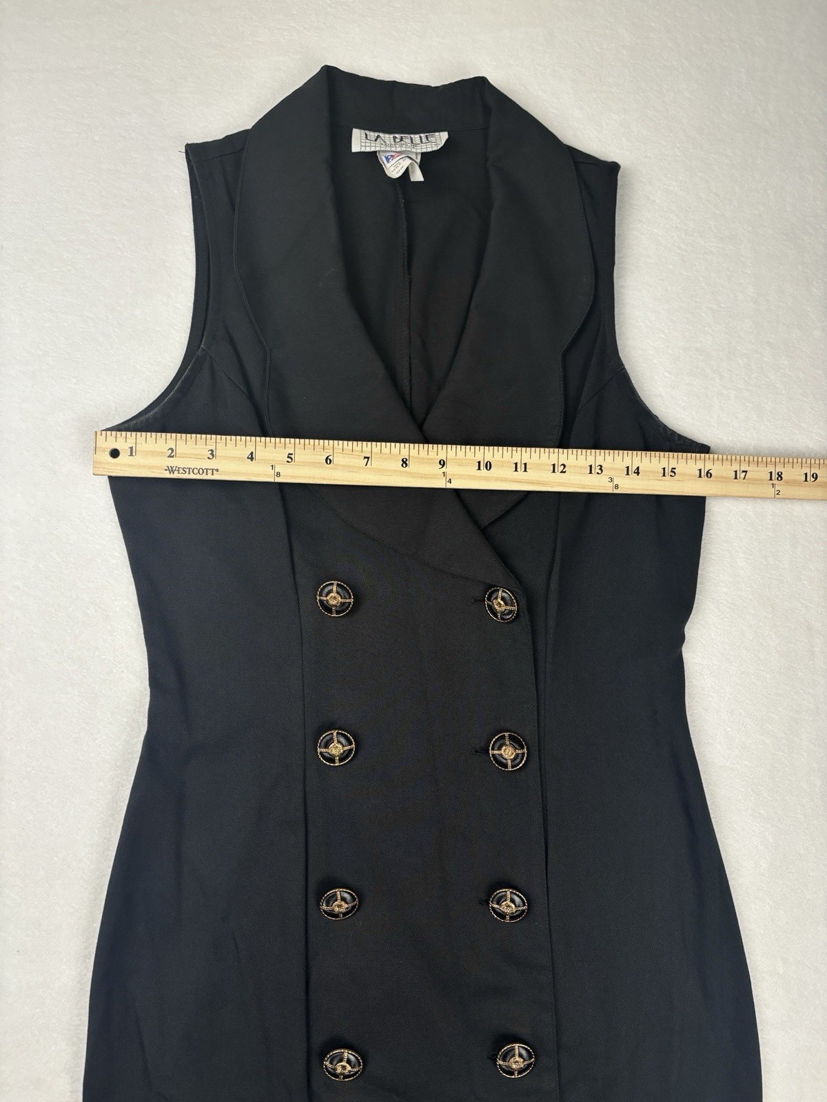 Vintage LaBelle Black Double Breasted Sleeveless Midi Dress Size 5 USA