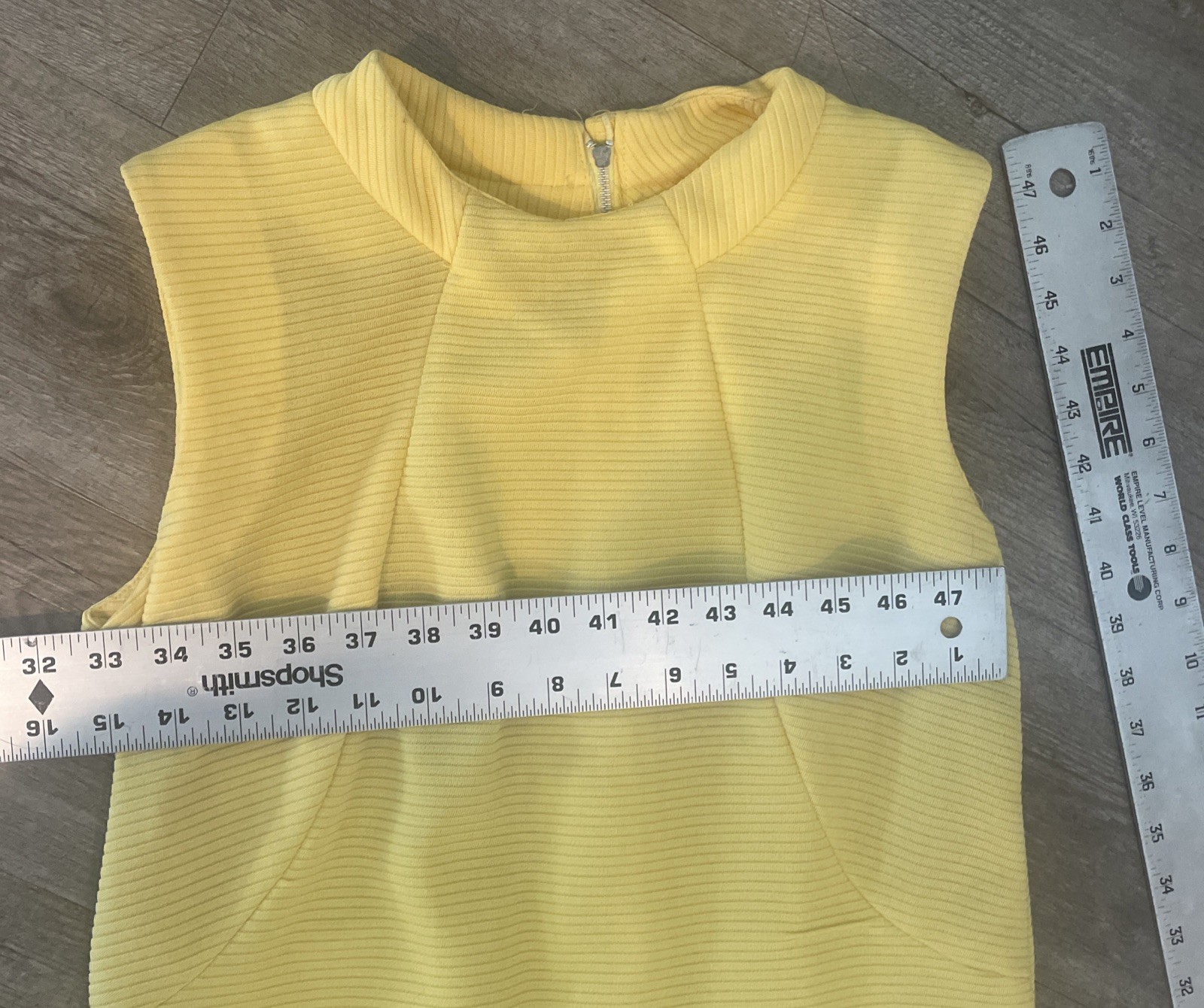 1960s Mod Yellow Textured Knit High Jewel Neck ALine Mini Dress w/Princess Seam