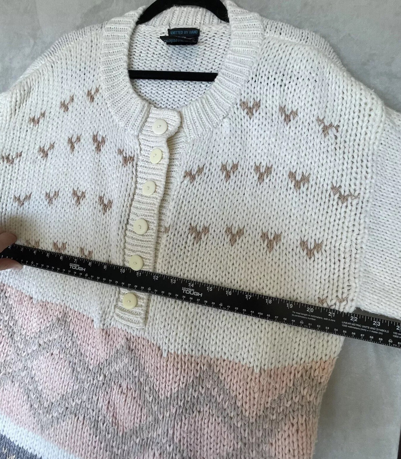 Vintage 80’s Yoido Club Sweater Womens Size Medium Cream Pink Hand Knitted Soft
