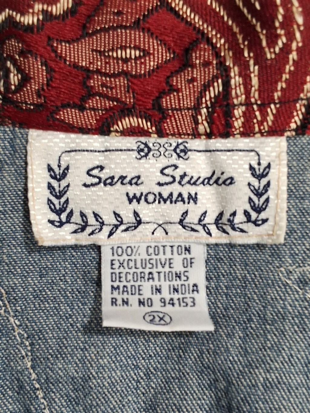 Sara Studio~Womens VTG Patchwork Embroidery Denim Jean Chore Jacket~Barn Coat~2X