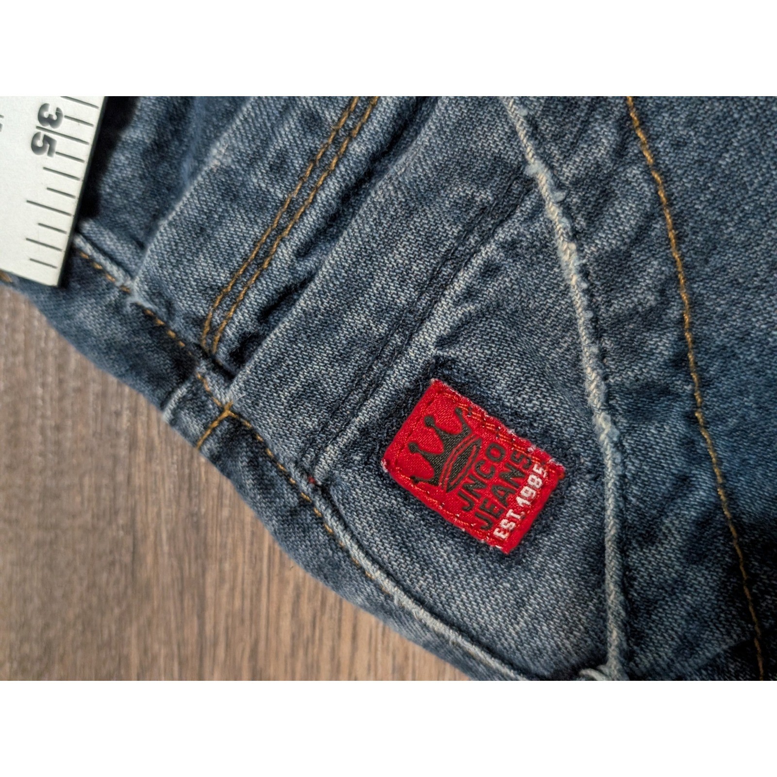 JNCO 90s Wide Leg Cargo Blue Denim Tiger Pocket Skater Pants Size 18 (30×28)