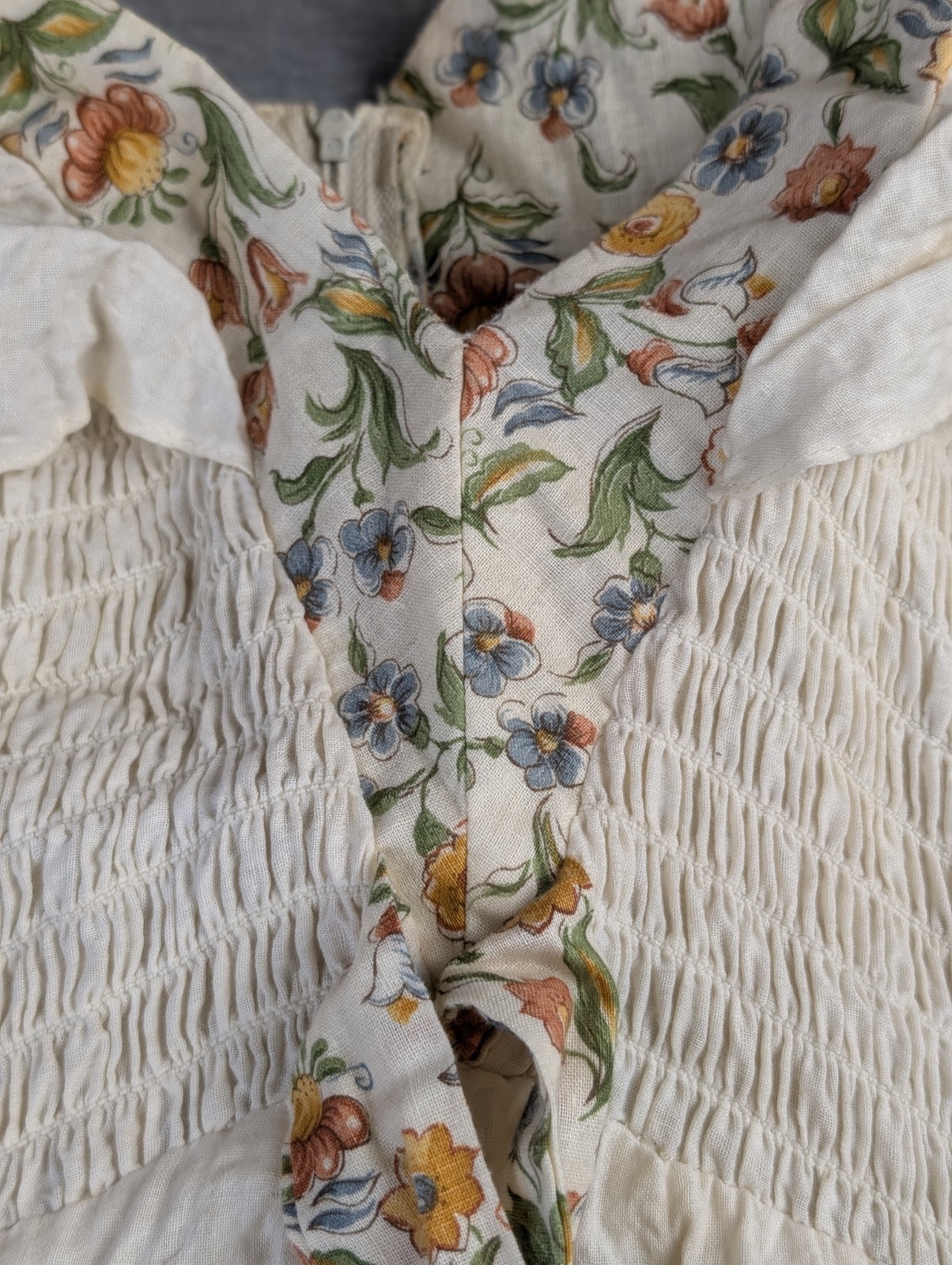 Terri Juniors California Vintage 70s Ivory Floral Maxi Prairie Boho Dress Size 9