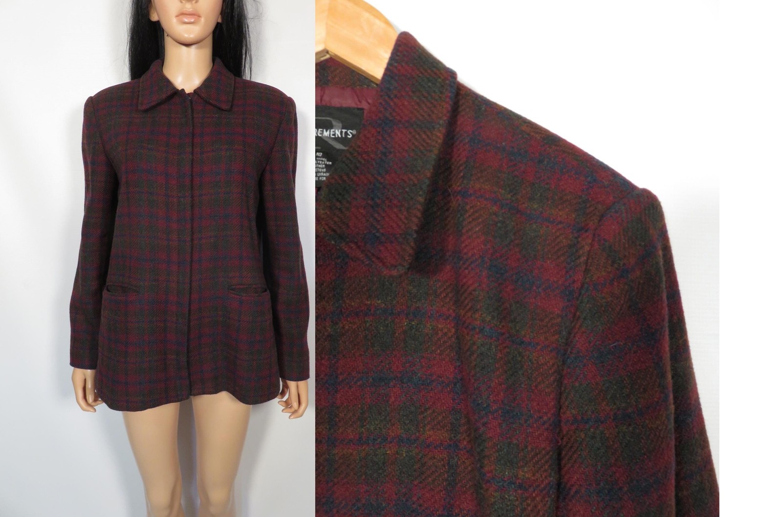 Vintage 90s Plaid Wool Blend Mid Weight Jacket Size M/L