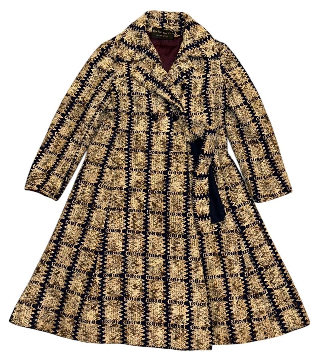 VTG Davidow Tan Blue Brown Chunky Tweed Coat Halle Bro Union Made Women’s Sz M/L
