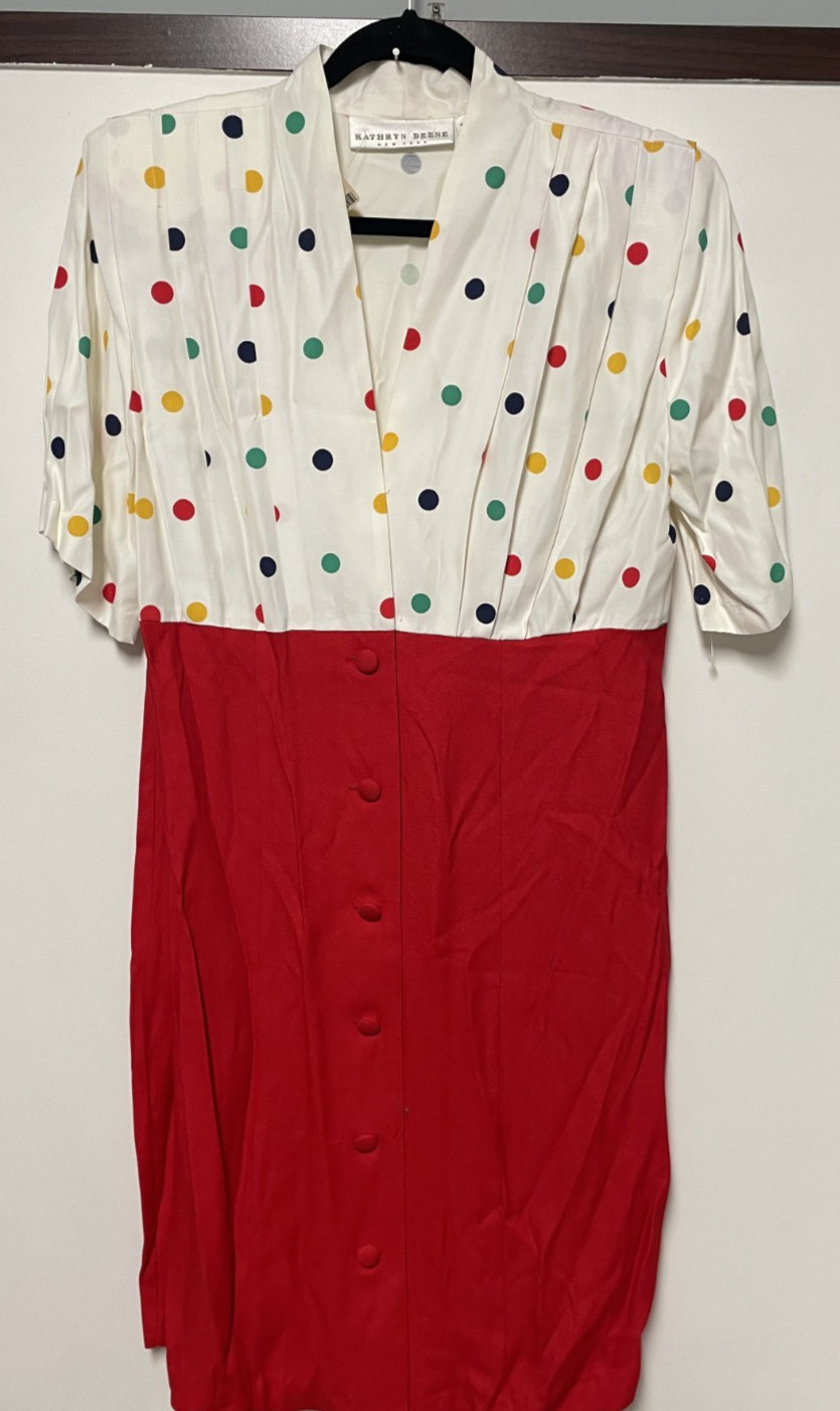 RARE Vintage Katy D Kathryn Deene Polka Dot Dress Size 16 NWT 1980s Shoulder Pad