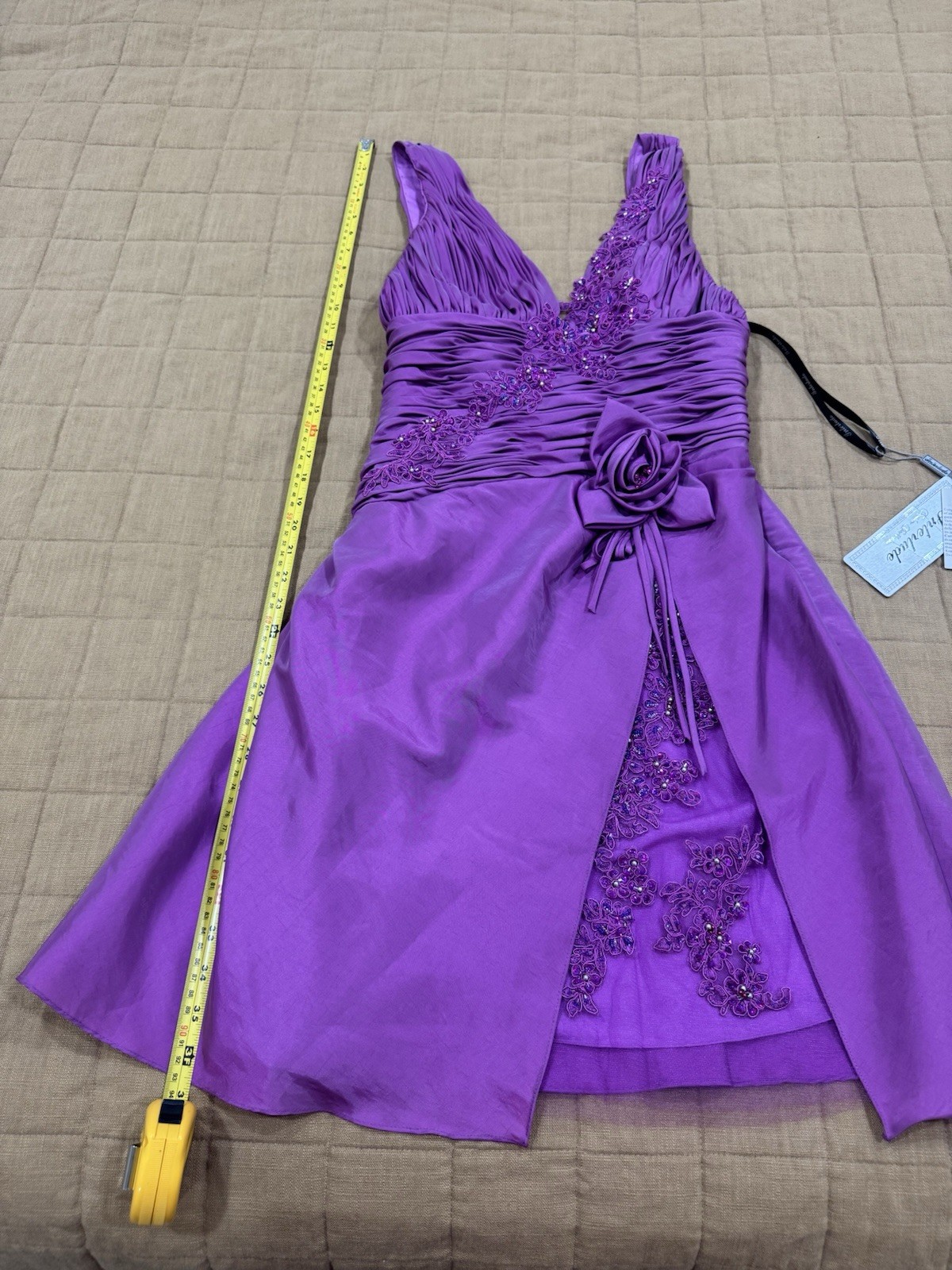 NWT Vintage Interlude USA Beaded Flower Purple Mini Evening Dress Size 6 Small