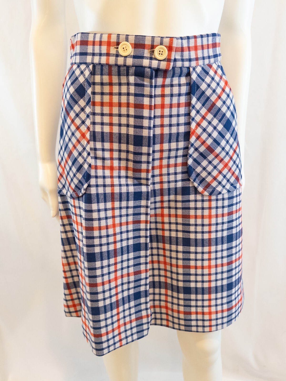 1970s Plaid Double Knit Women’s Skirt Suit by KNIT-INS size 9-10 Red,White,Blue