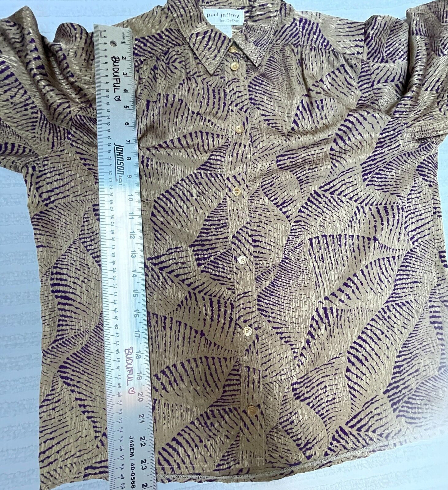 Paul Jeffrey for Da-Rue Animal Print Button Down Puff Sleeve Shirt Women Size 12