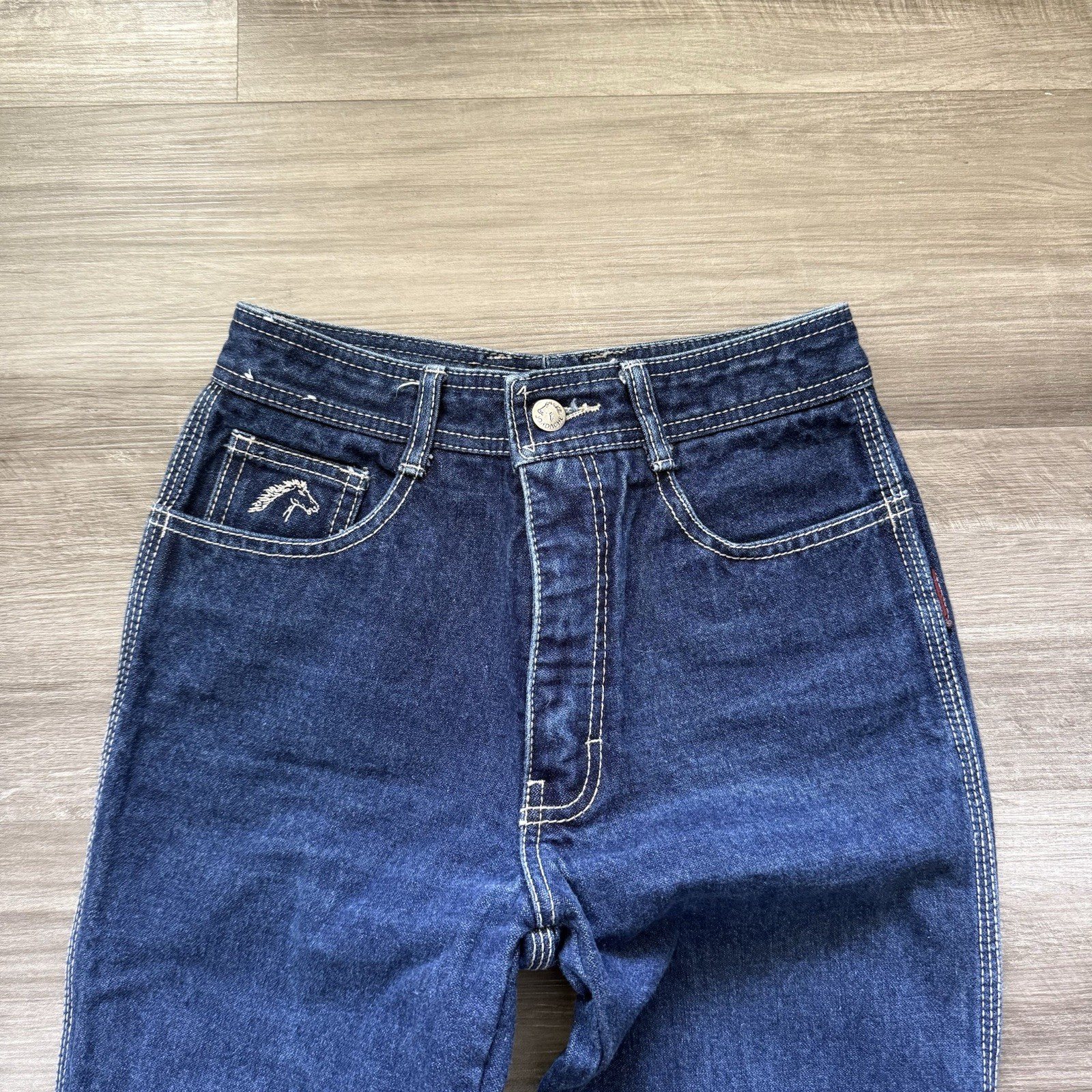 Vintage Jordache Horsehead Jeans Size 26×32 70s White Stitch High Waist Raw Hem