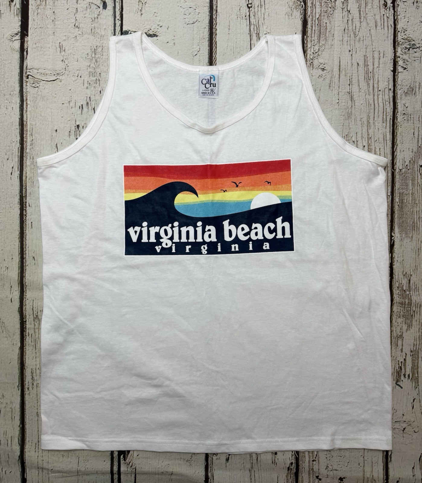 VTG Virginia Beach Virginia Sunset Waves 1990s Cal Cru Women’s Tank Top Shirt XL