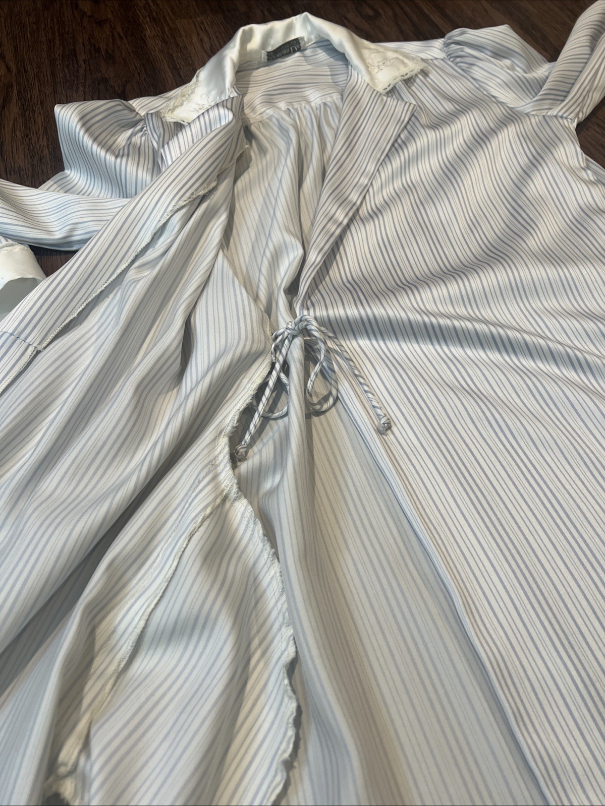 Christian Dior lingerie Long Robe Light Blue Pinstriped READ NOTES VINTAGE