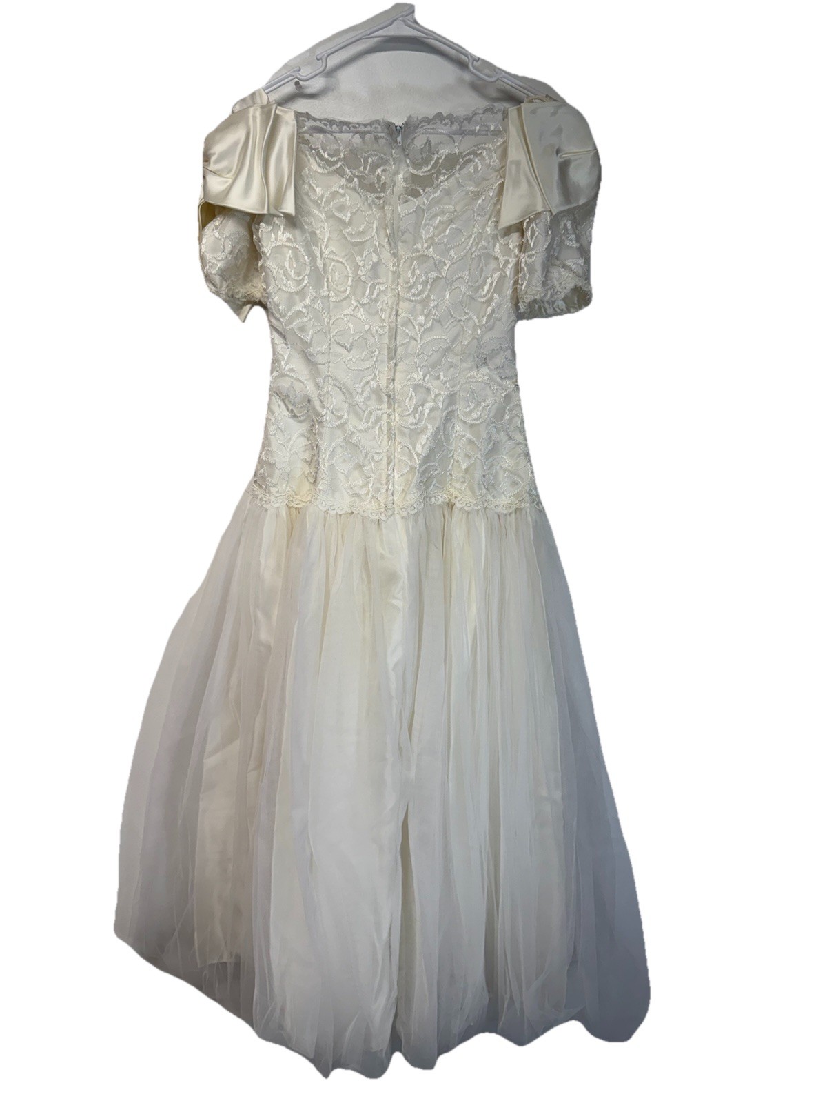 Alfred Angelo Y2K VTG 80s 90s White Satin Short Sleeve Wedding Dress V Neck S