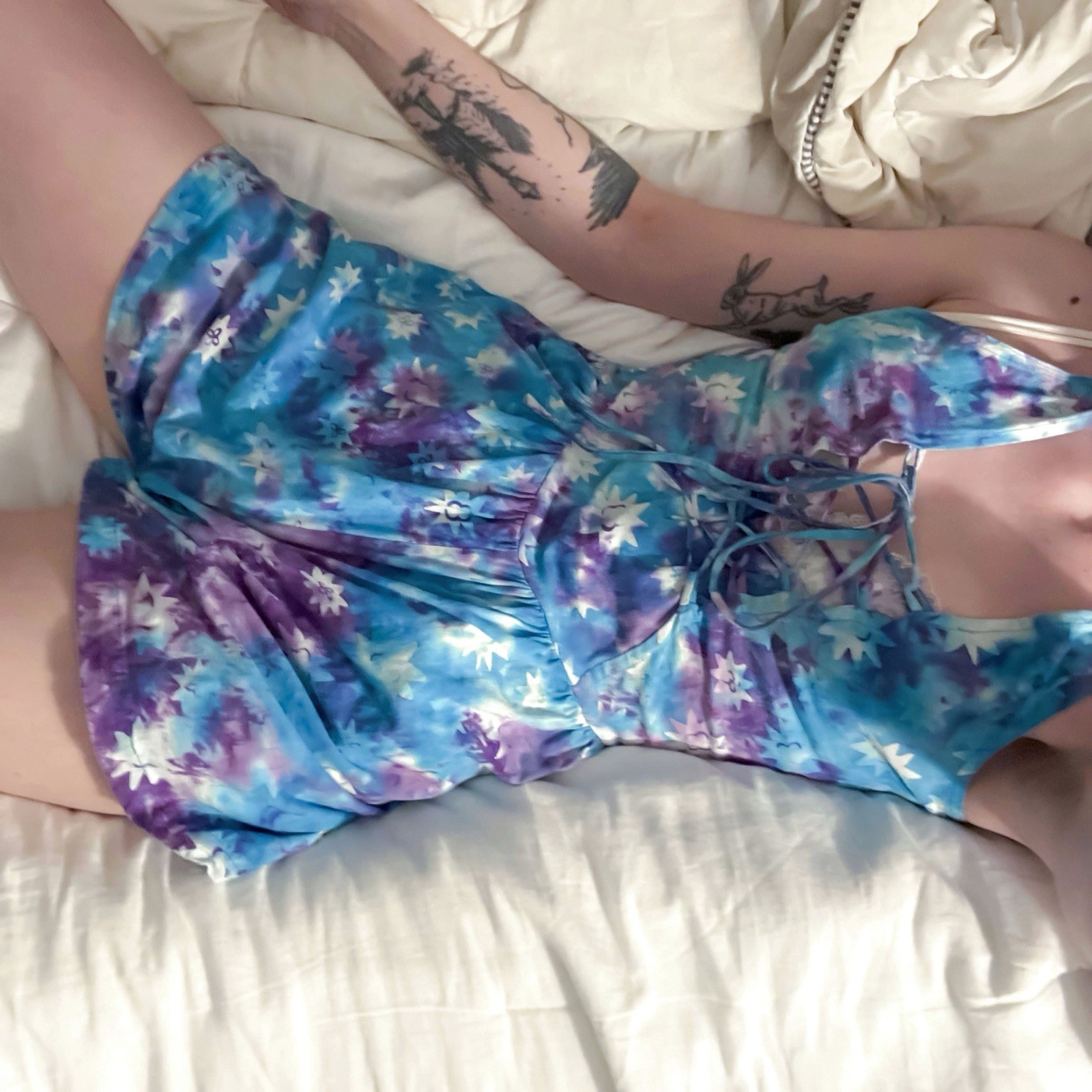Vintage 80’s LACE-UP TIE DYE ROMPER M Festival Rave Beach Party Jumpsuit Corset