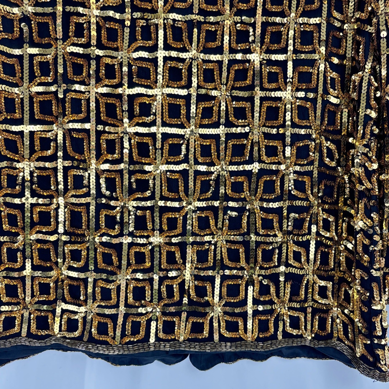 CARINA Vintage Sequin Beaded Jacket Blazer Women’s Medium Black Gold Geometric