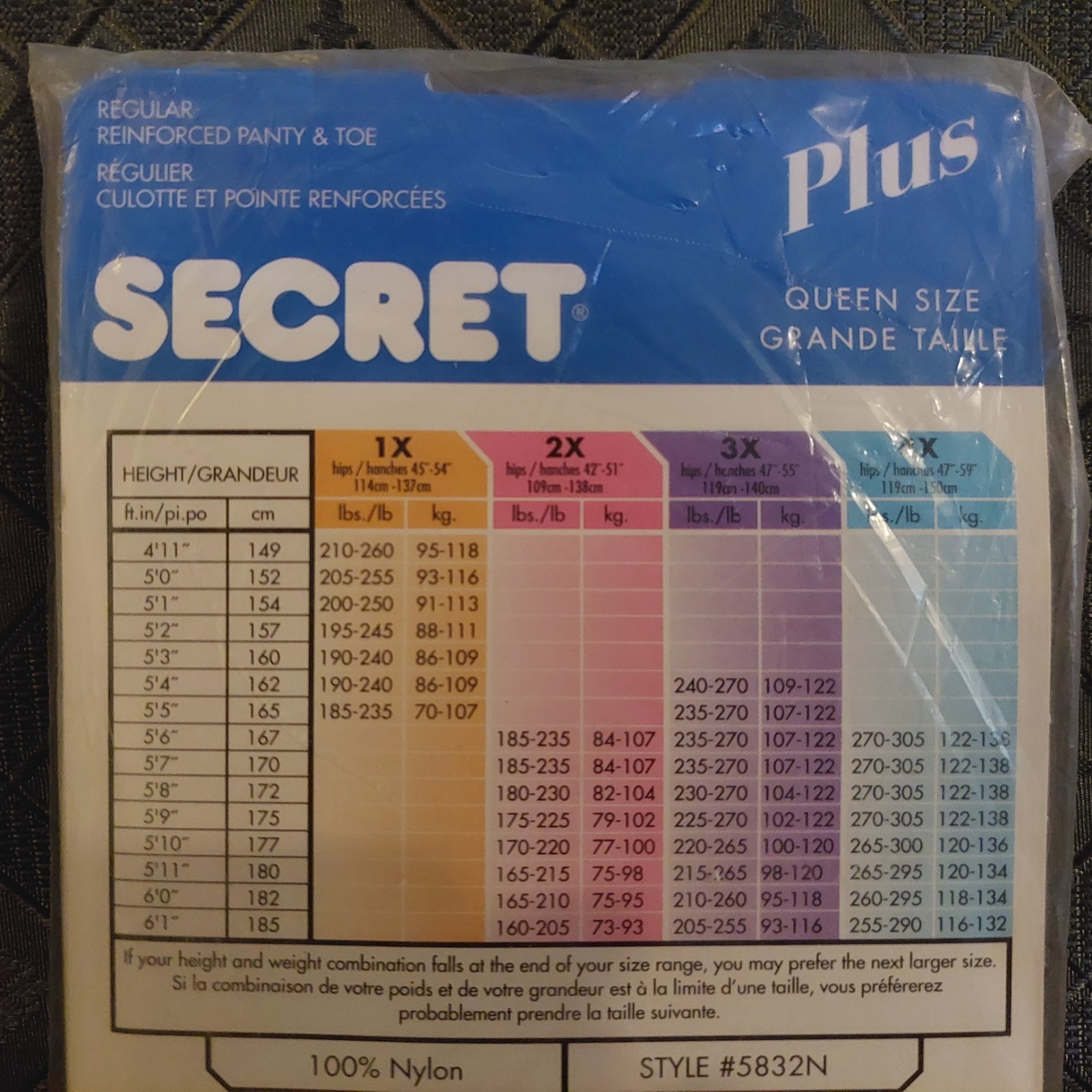 Vintage Pantyhose Secret Plus 9 Pack Special Reinforced Panty Taupe Size 3X