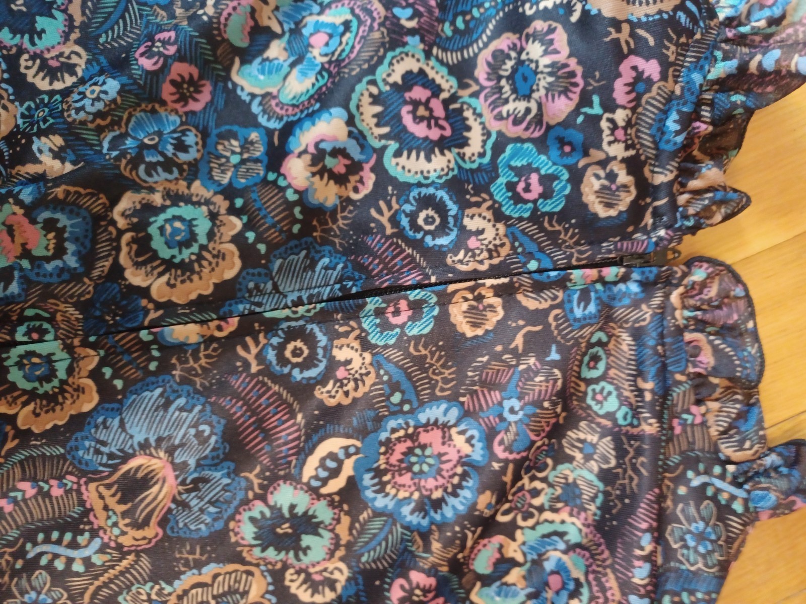Vintage 1970s Blue Green Paisley Boho High Neck Victorian-Style 2 Piece Dress