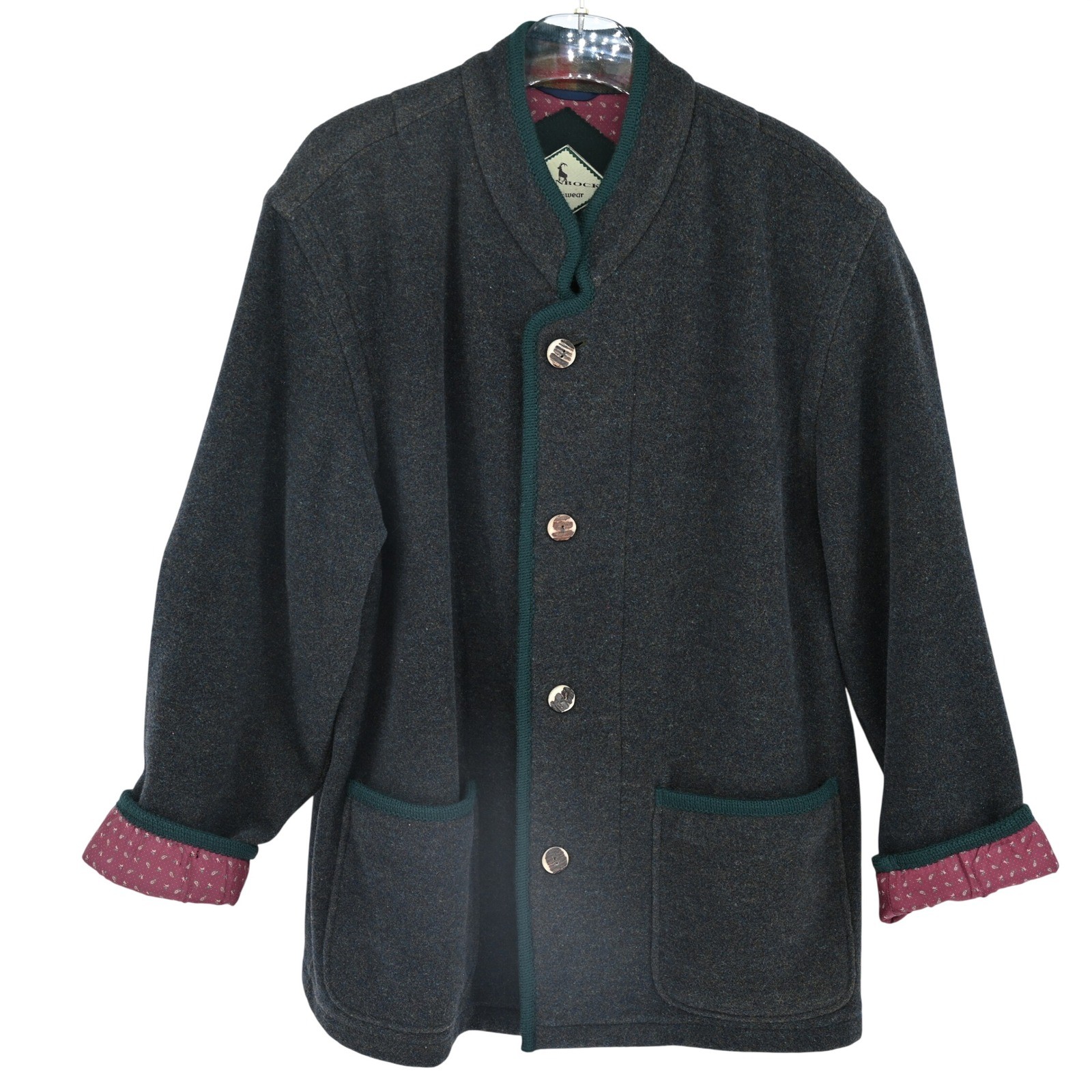 VTG Steinbock Tyrol Vintage Wool Jacket Gray Green Loden W Large Horn Buttons