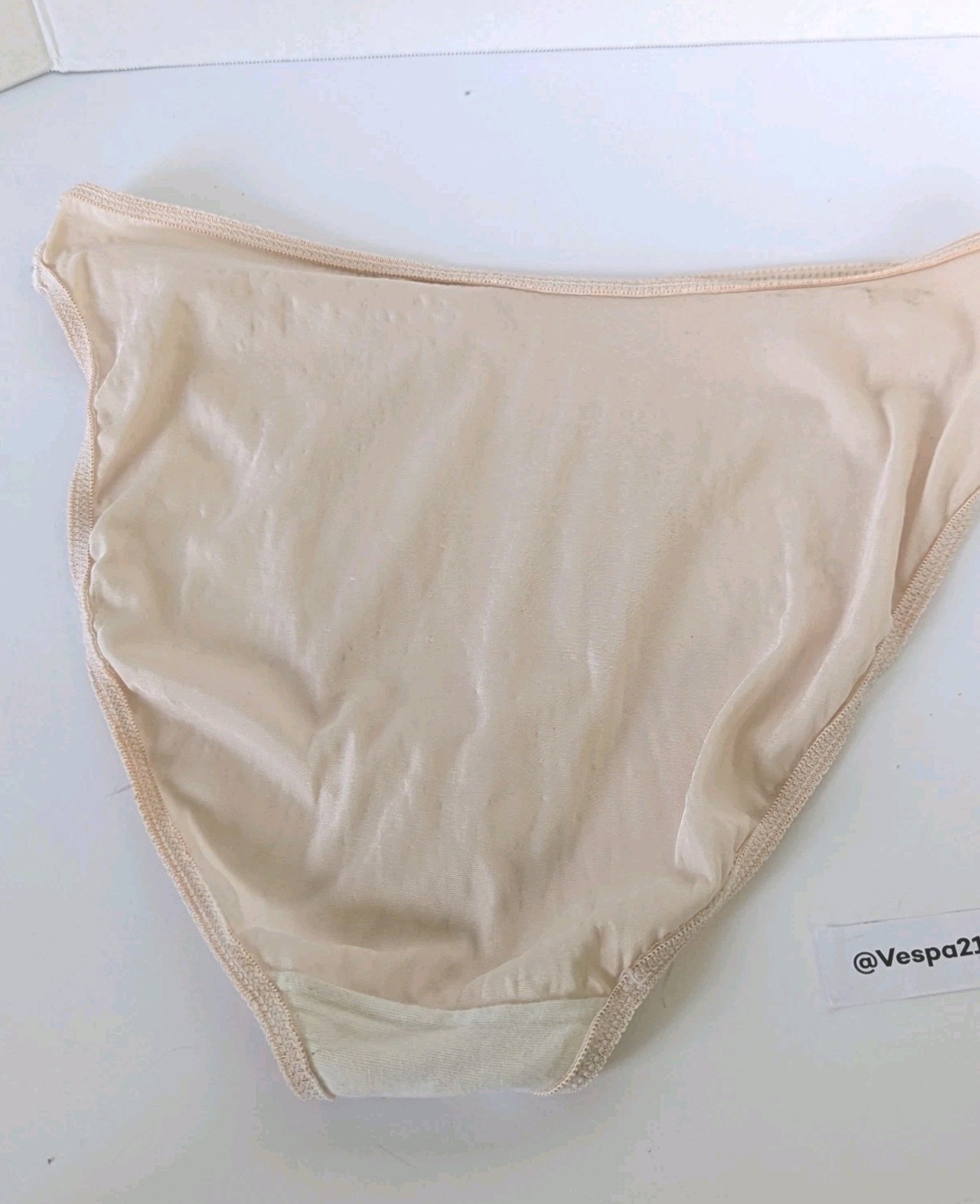 Vintage Victoria Secret Second Skin Satin Bikini Hi Cut Panty Champagne M Gold