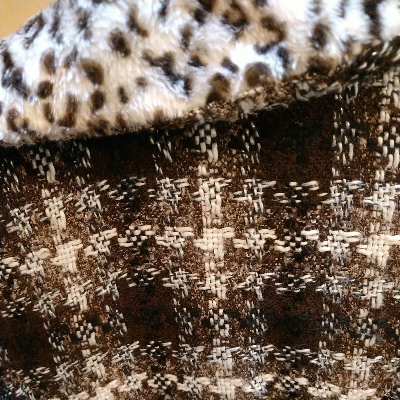 Chime Women Brown Plaid Boho ArtsyCoat Faux Fur Trim Zebra Lined Unique VTG XL
