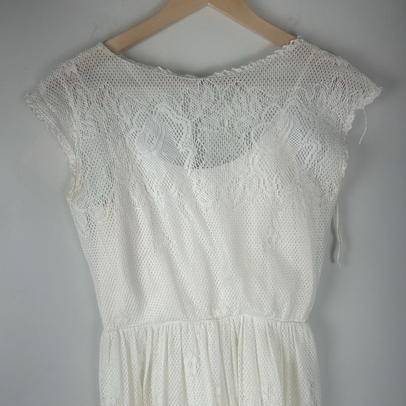 Vintage Dress Party Prom White Lace Wedding Tea Dress FLAWED Sz 5/6 Cap Sleeve