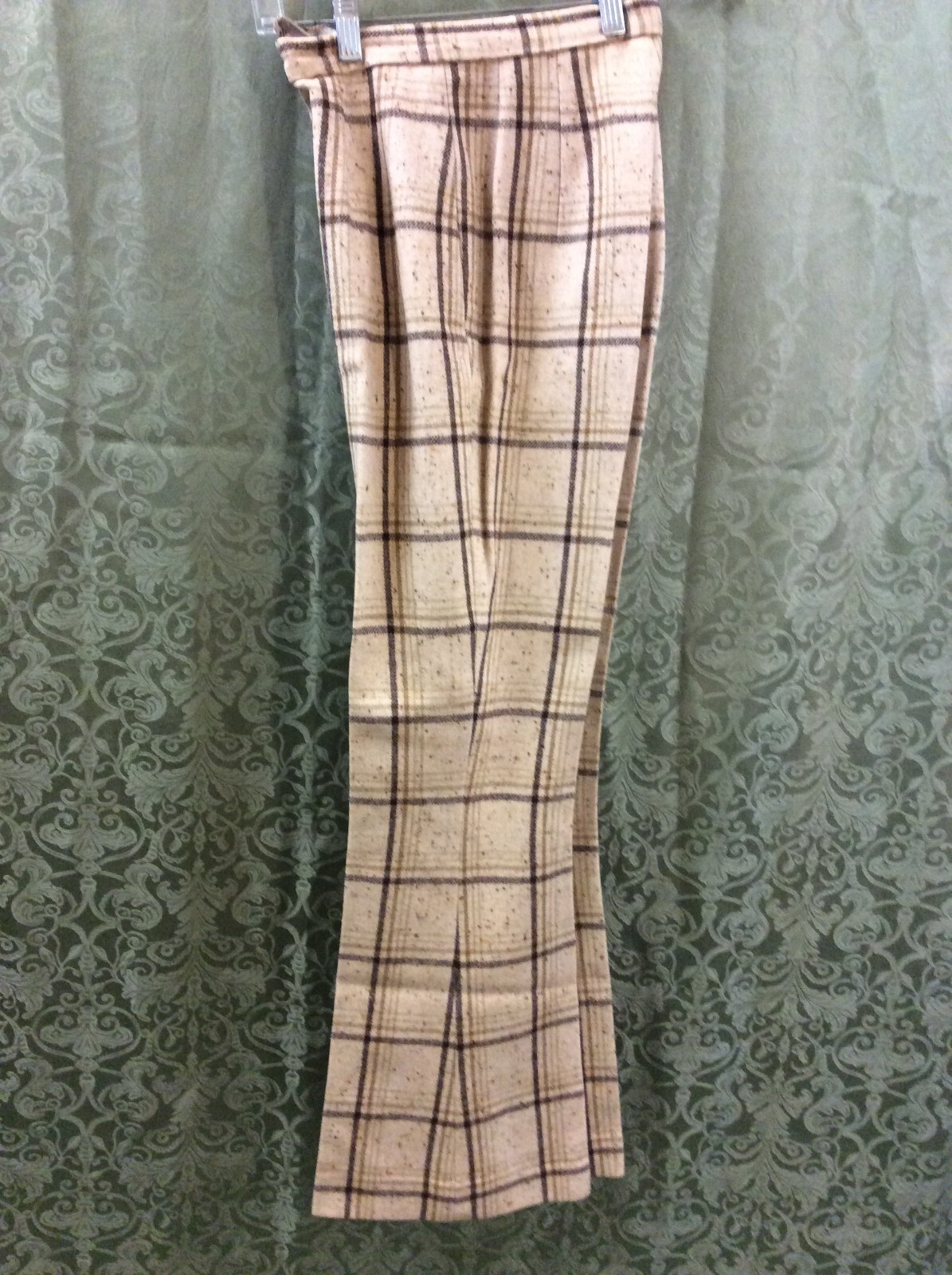 wool Suit XS 34 top 22X28.5 pant tan Brown 2 Piece Pant Suit Vintage 70’s plaid