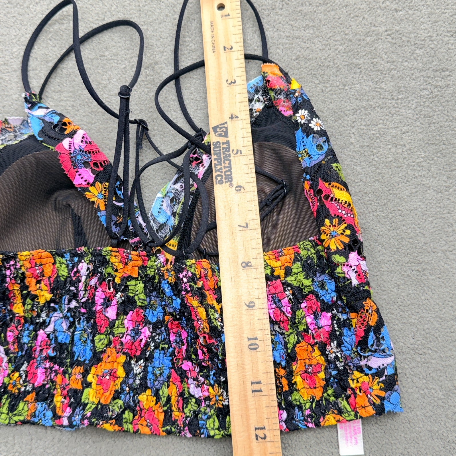 Victoria’s Secret ” Pink ” Bralette Floral Womens Sz Small Black Leather Straps