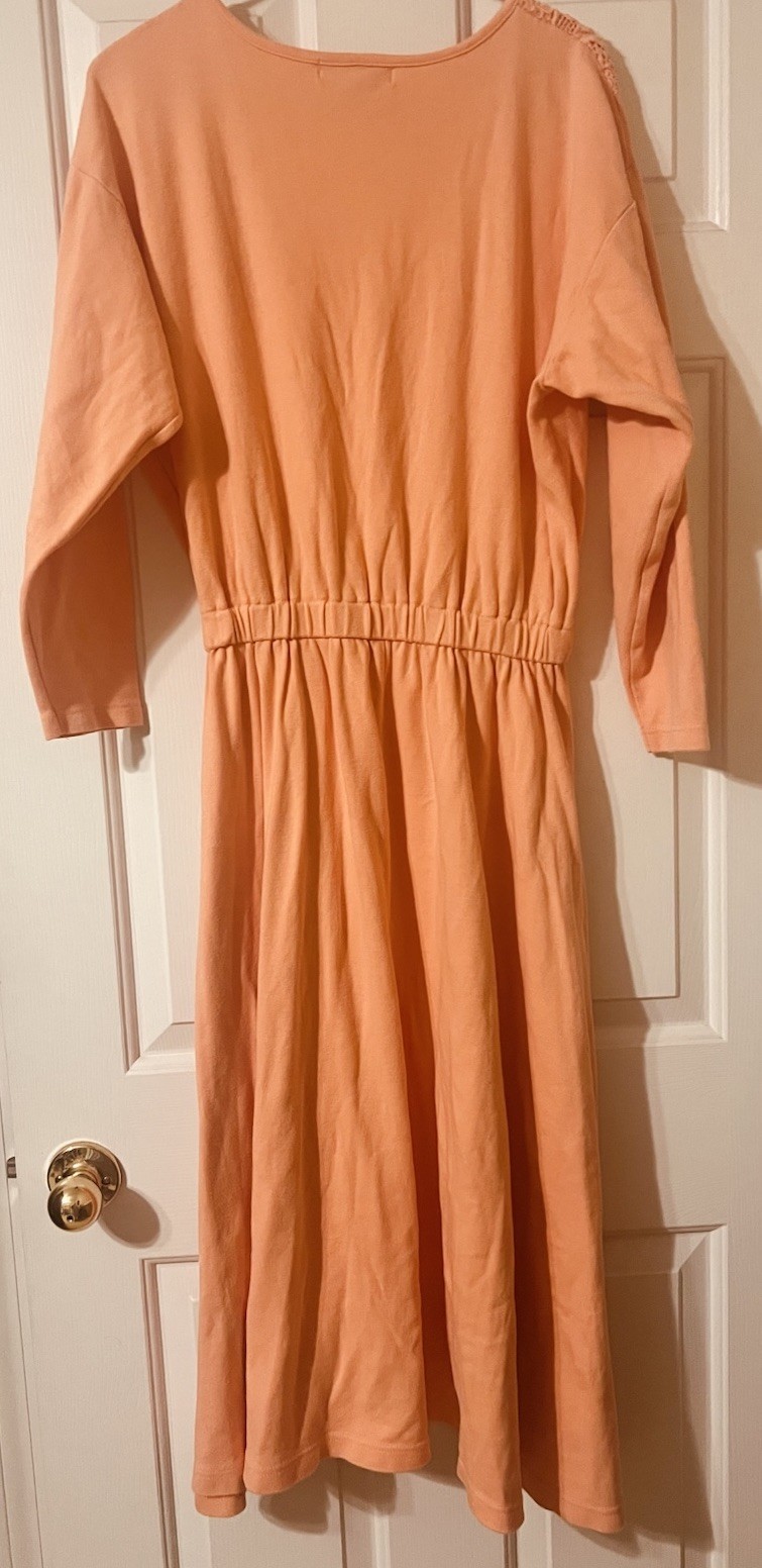 Vintage FADS 80’s Peach Cotton Cottagecore Prairie Midi Twirl Dress L Large