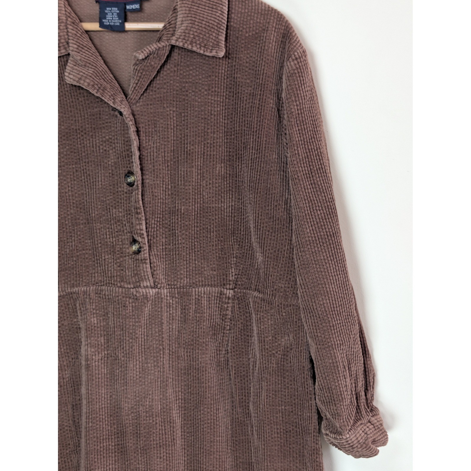 JG Hook Vintage Brown Corduroy Dress Womens 18W Long Sleeve Button Front Midi