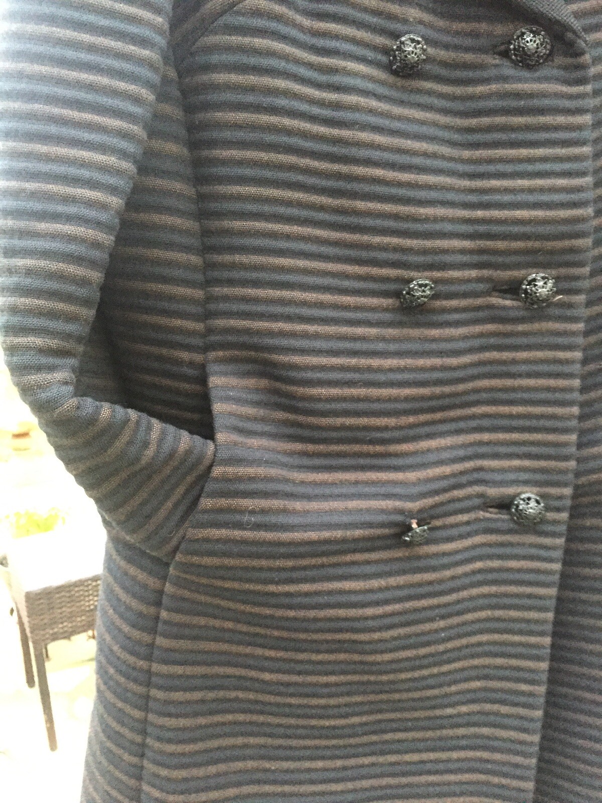 Textured Black/Brown/Navy Striped Coat 1950’s From Jaywein Arbitman NY Size M