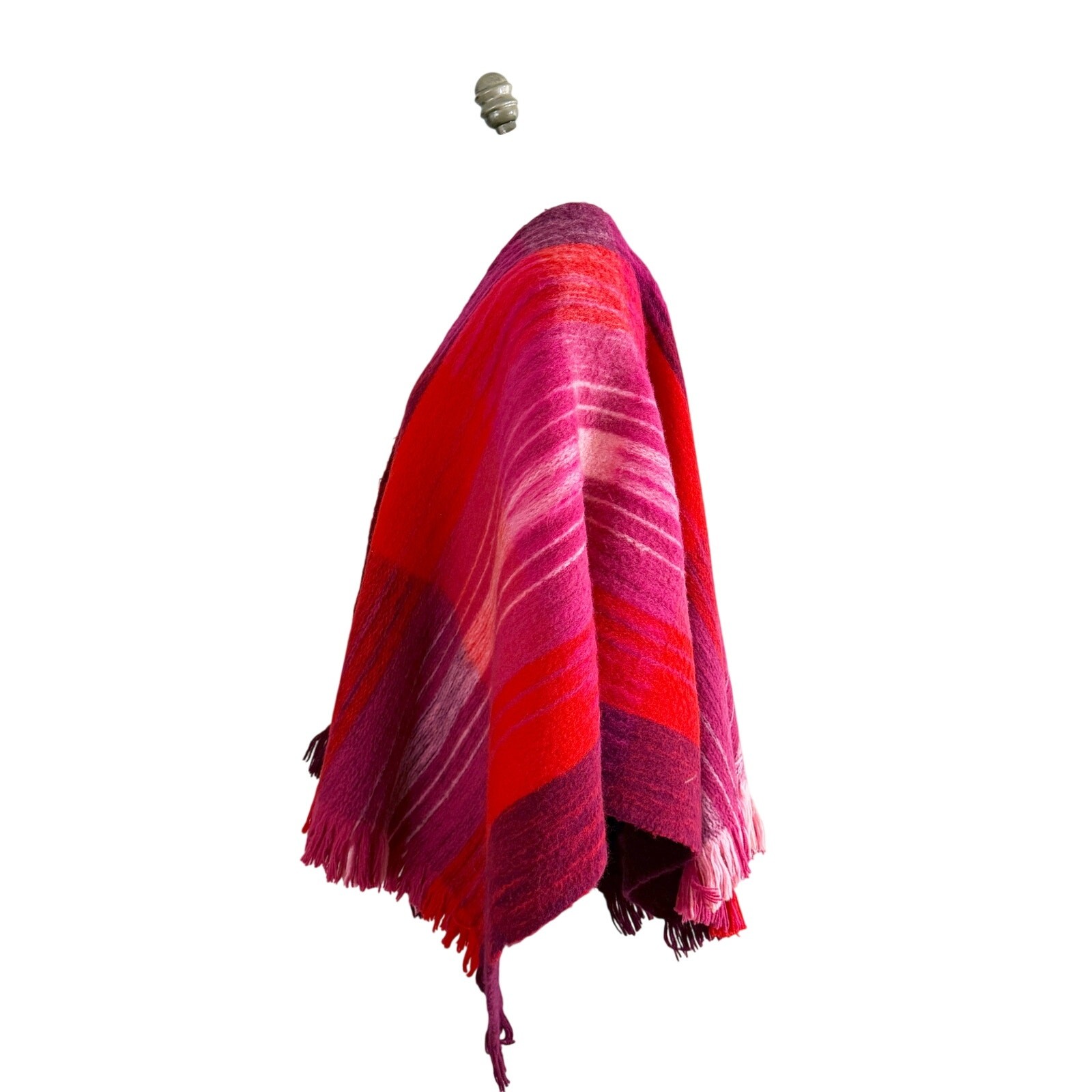 Vintage Permanos Red/Pink Striped Wool Wrap Women’s One Size EUC Fringe Detail