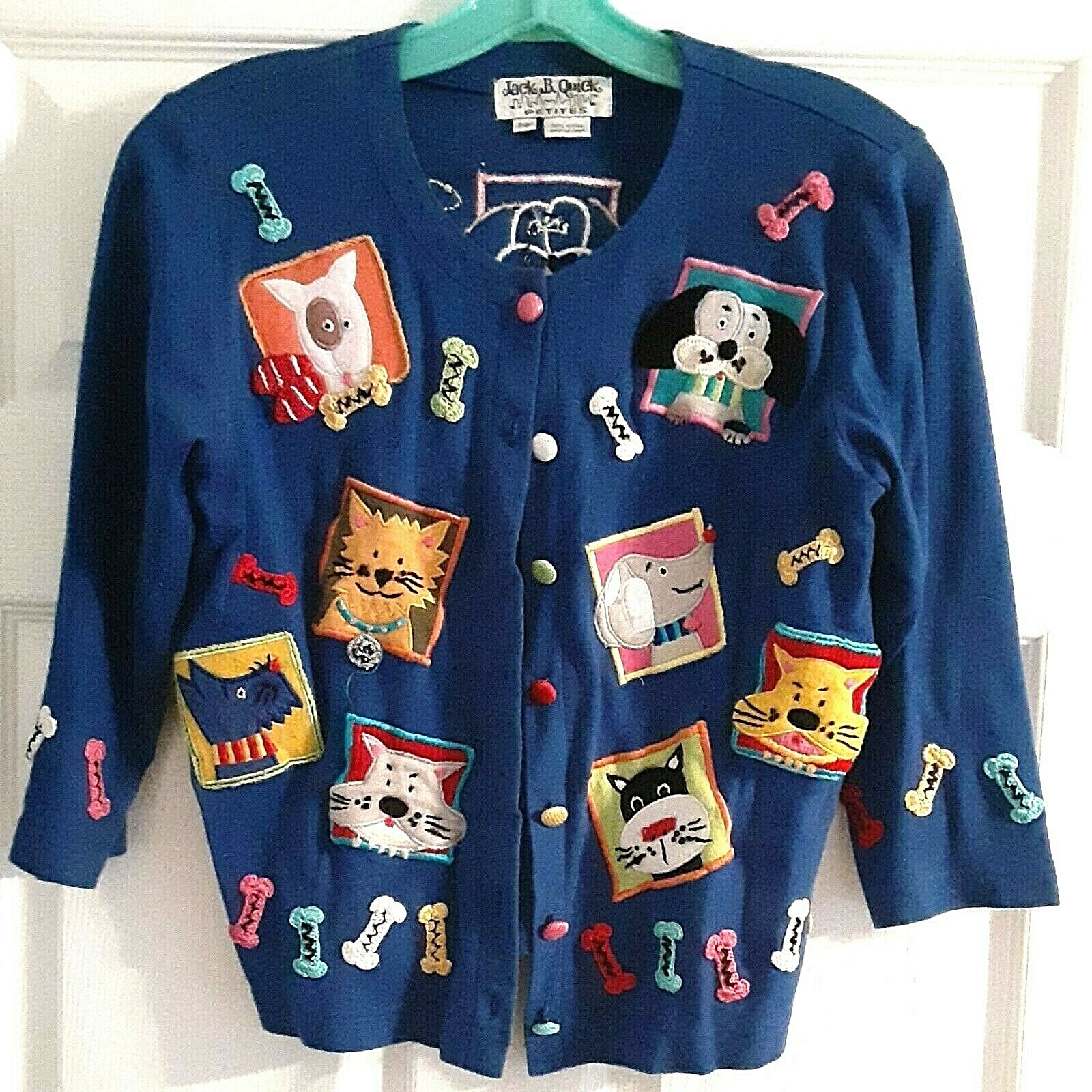 Jack B. Quick Sweater with Embellished Dog Appliques, Petite Small
