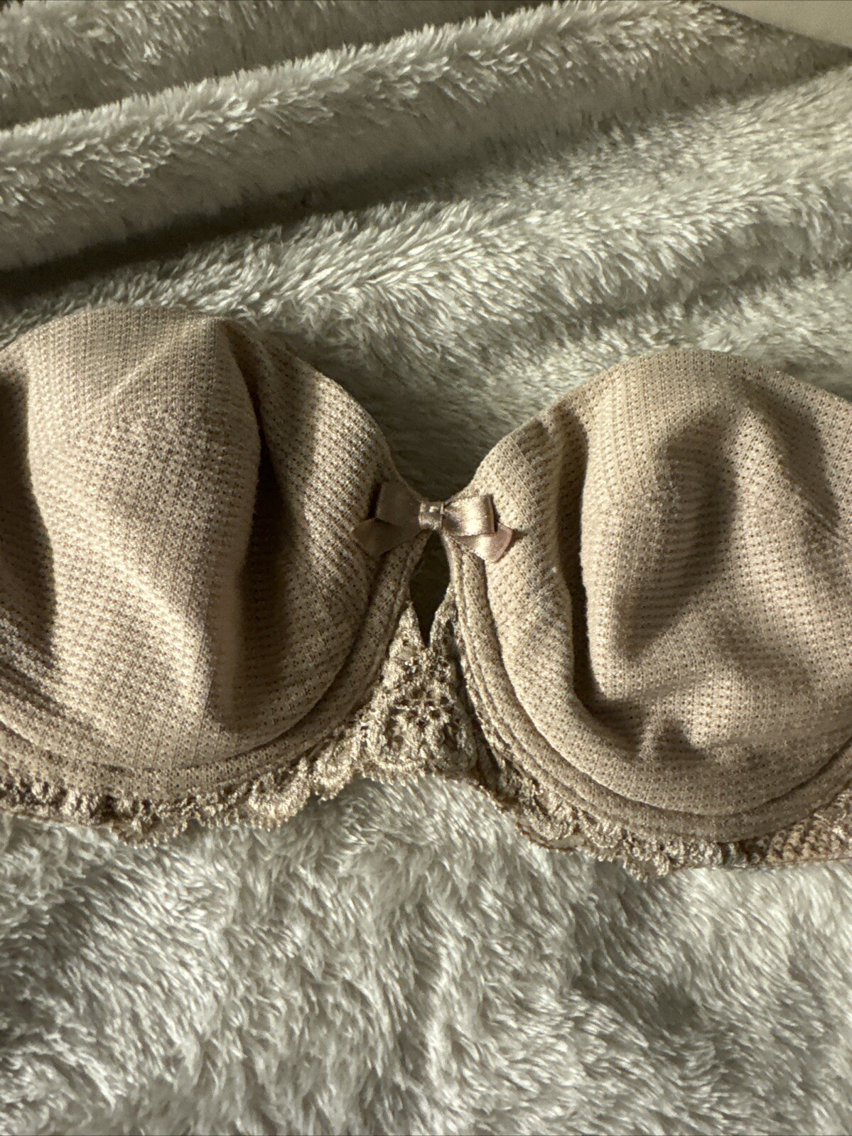 Vintage Warners Strapless Underwire Beige lace Sides Bra 30B