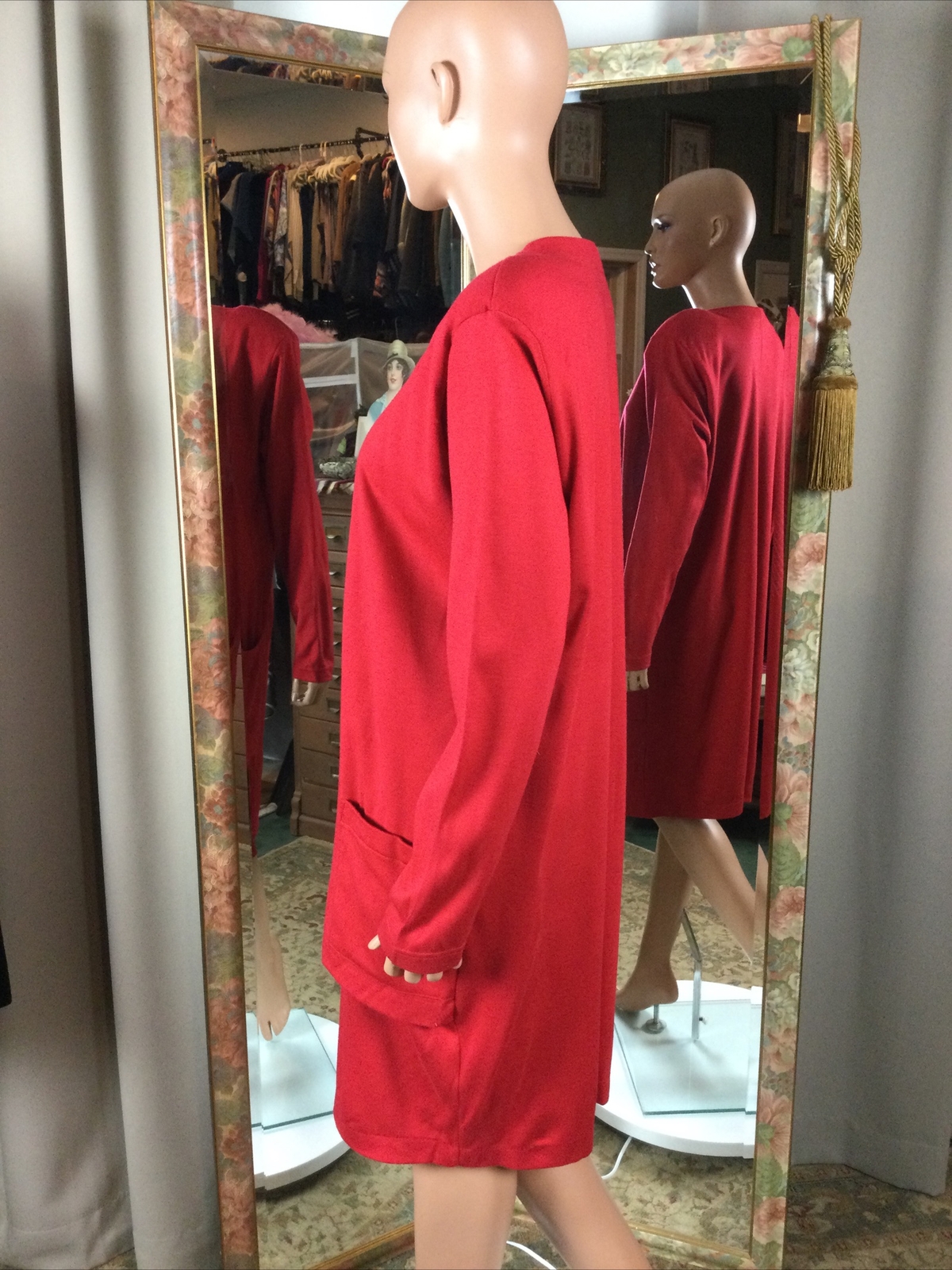 Vintage California Gold Rush Red & Black Strip Knit Dress Sz 16 Bust 46” Pockers