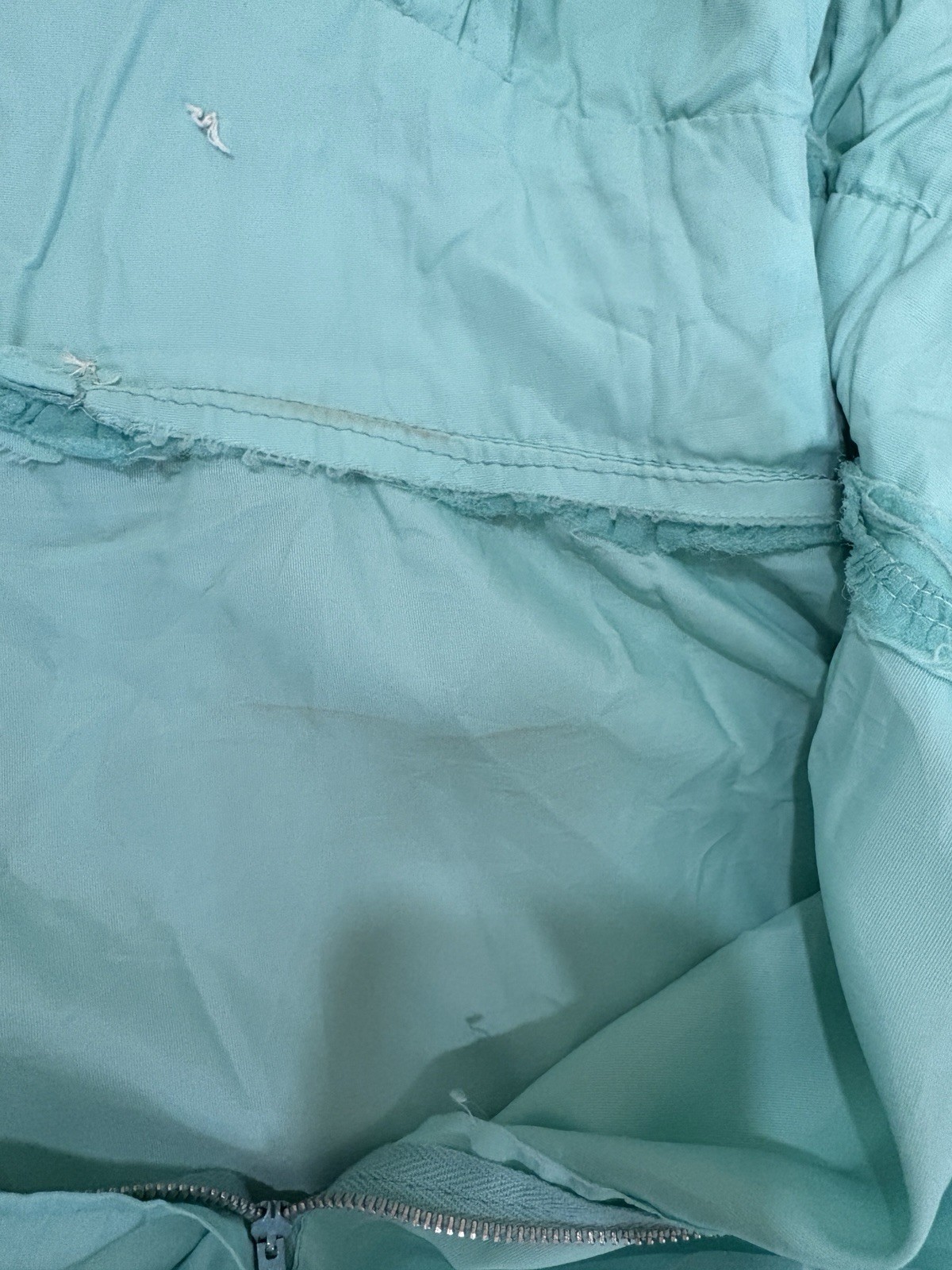 Vtg 70s Teal Blue Chiffon Maxi Dress Beaded Emblishment Sheer Sleeves 26” W