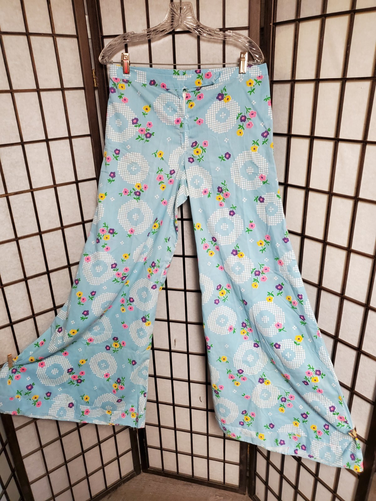 Vtg 60s 70s bell bottom pants elephant flare wide leg hippie 32X33″ Flower Power