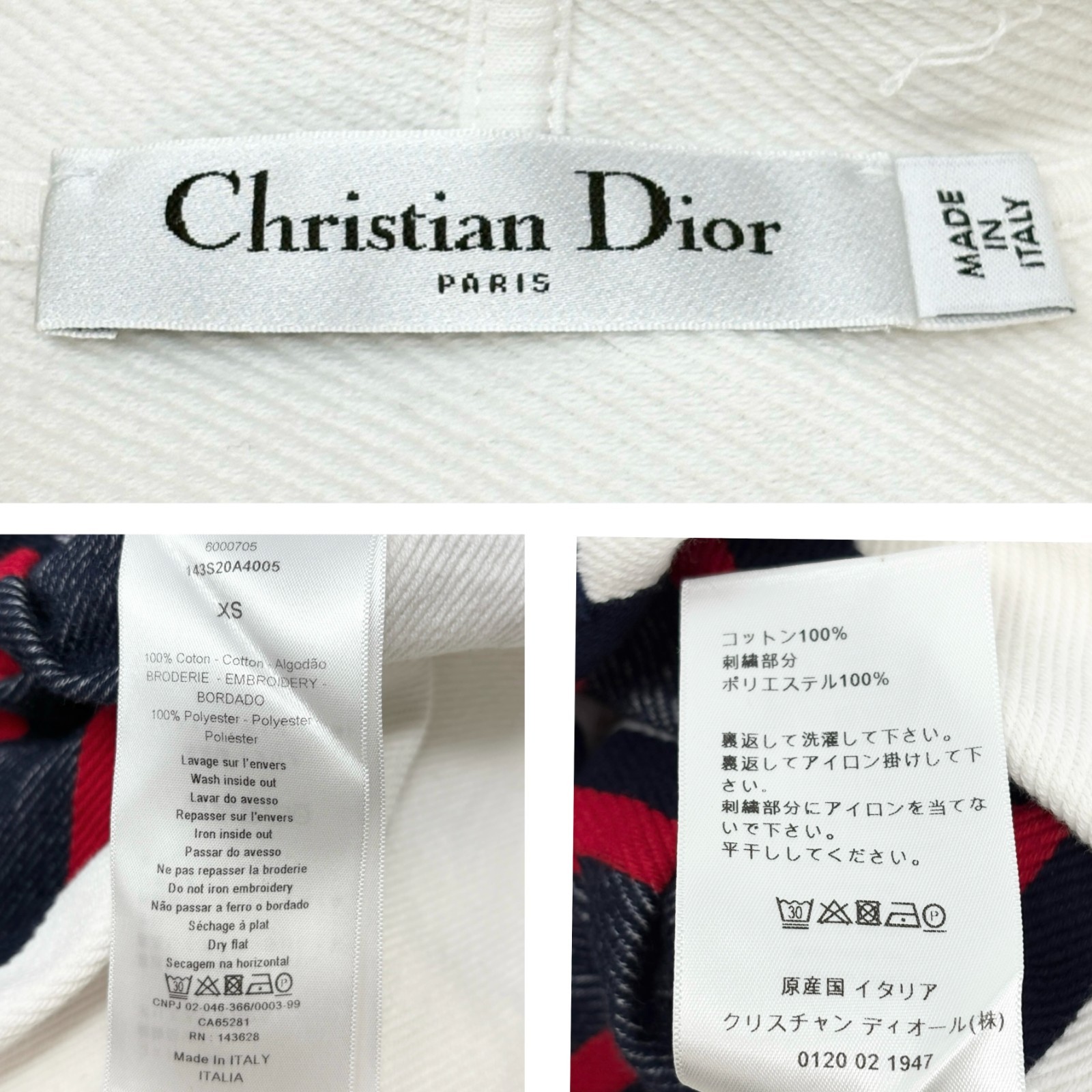 Christian Dior 21AW Big Star Logo Hoodie Sweatshirt Top #XS White Blue Red