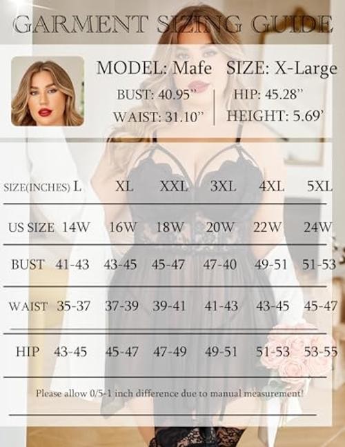 Plus Size Lingerie Mesh Lace Lingerie Top Babydoll Lingerie Exotic Large Black