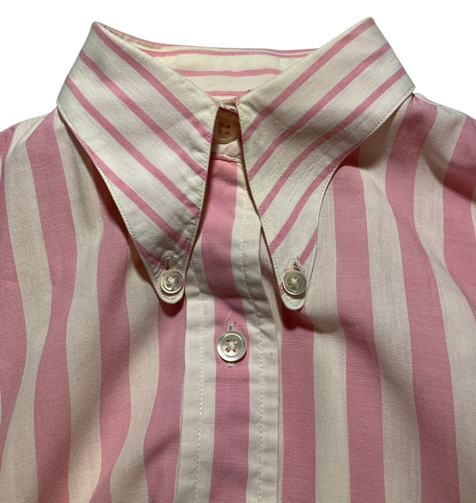 BANANA REPUBLIC Vintage 80s/90s Women’s LS Pink Cotton Stripe Blouse Shirt Sz S