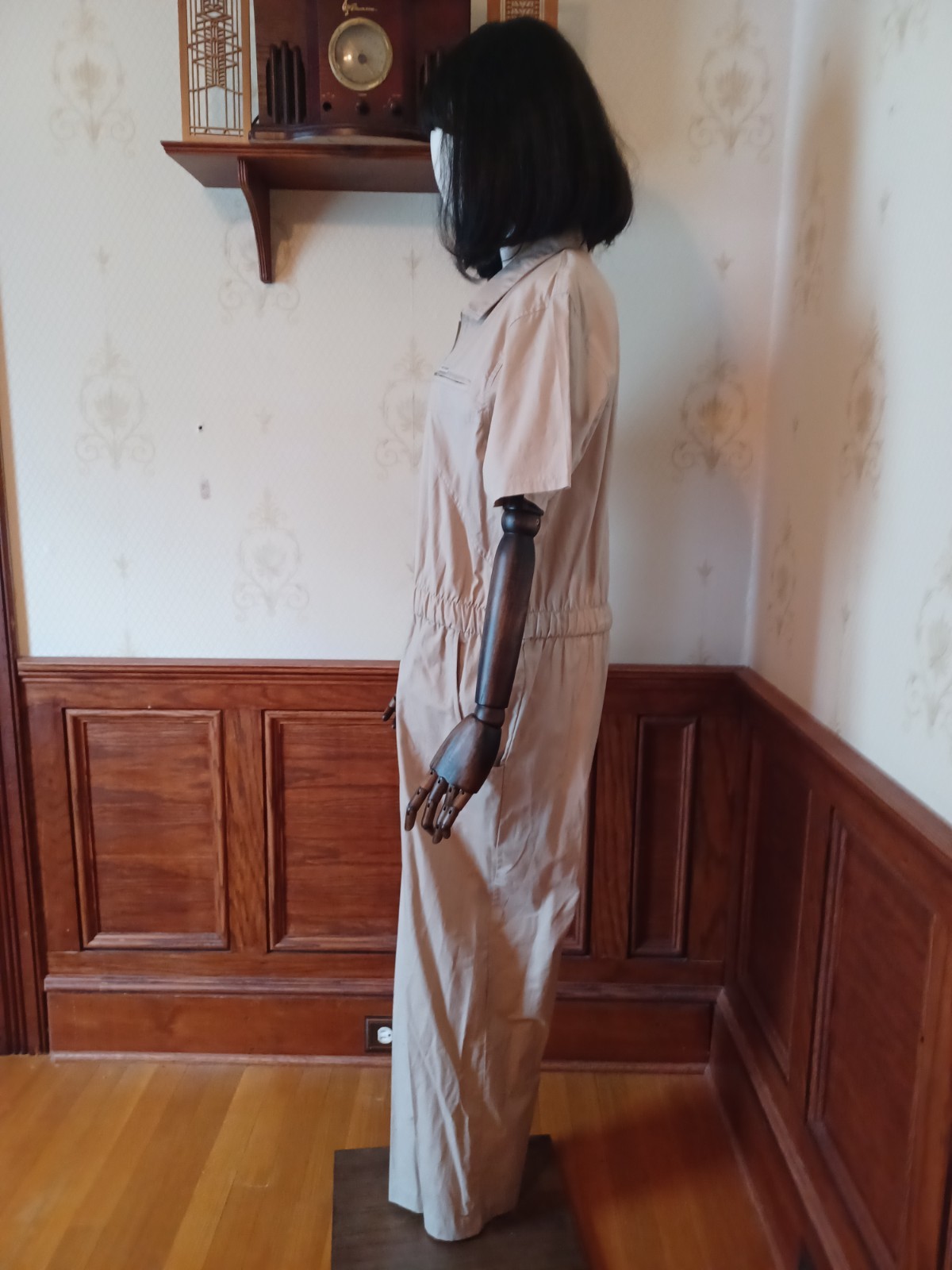 Vintage 1980s Saint Germain Paris Boho/Utilitarian Tan 100% Cotton Jumpsuit