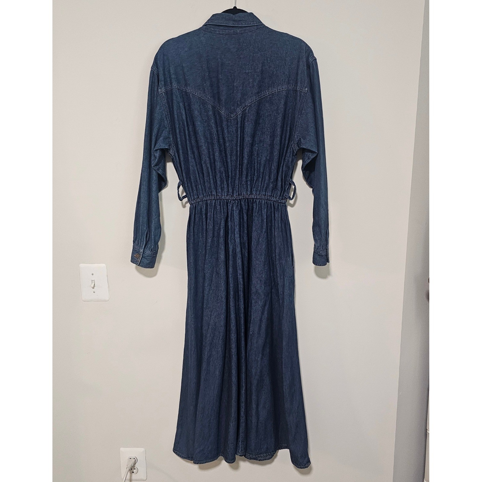VTG 10 Western Denim Maxi Dress Blue Cotton Long Sleeve 90s Boho Cowgirl Cottage