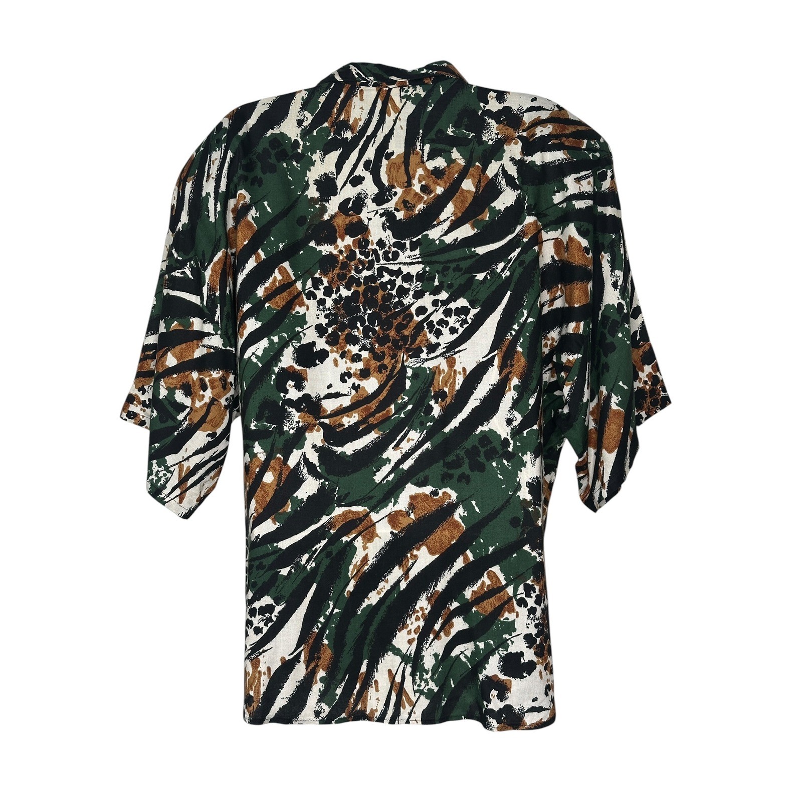 Foxtrot Vintage Animal Print Shirt XL Green Brown Zebra Leopard Button Down 90s