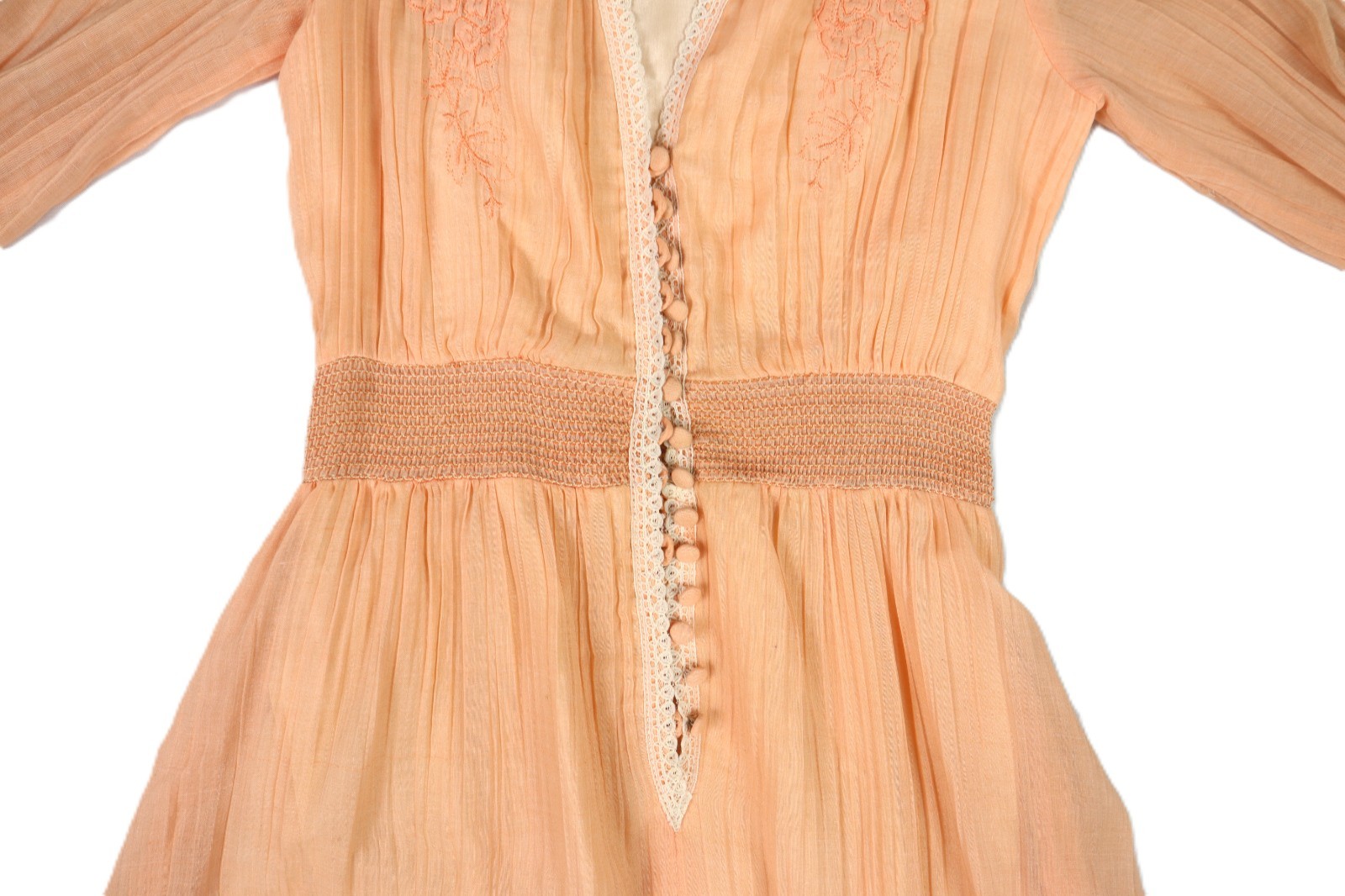 VTG 70s This Is Yours 4 S Cottage Core Prairie Peach Lace Trim Long Maxi Dress