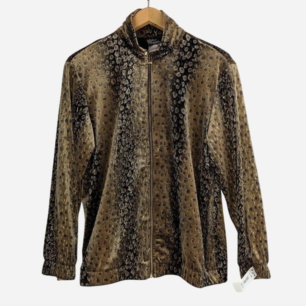 Vintage Silver Threads Ltd Animal Print Velvet Zip Jacket Petite Small
