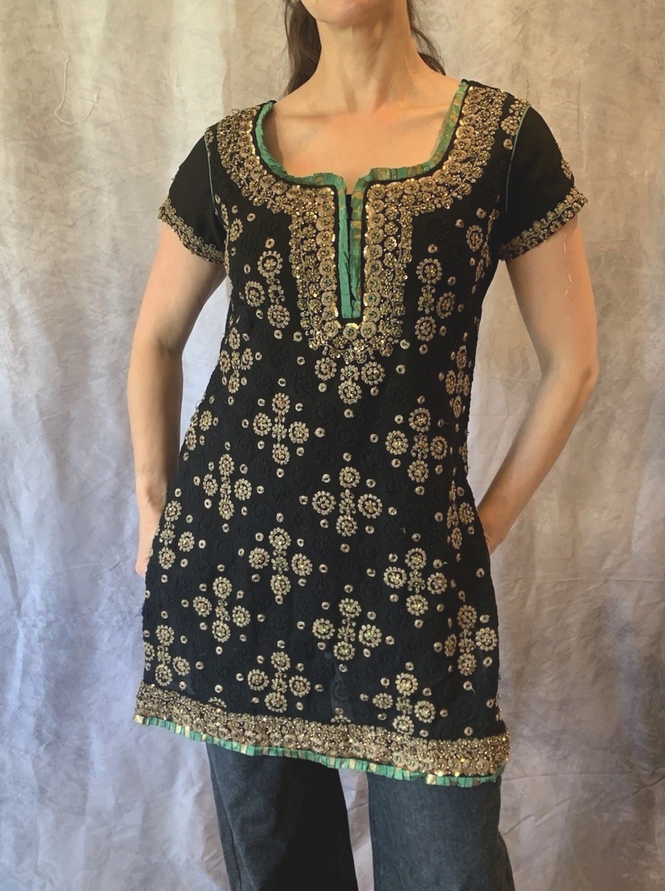 Vintage Indian Hand Beaded Tunic/ top Classic Boho Hippie Evening Event Wear