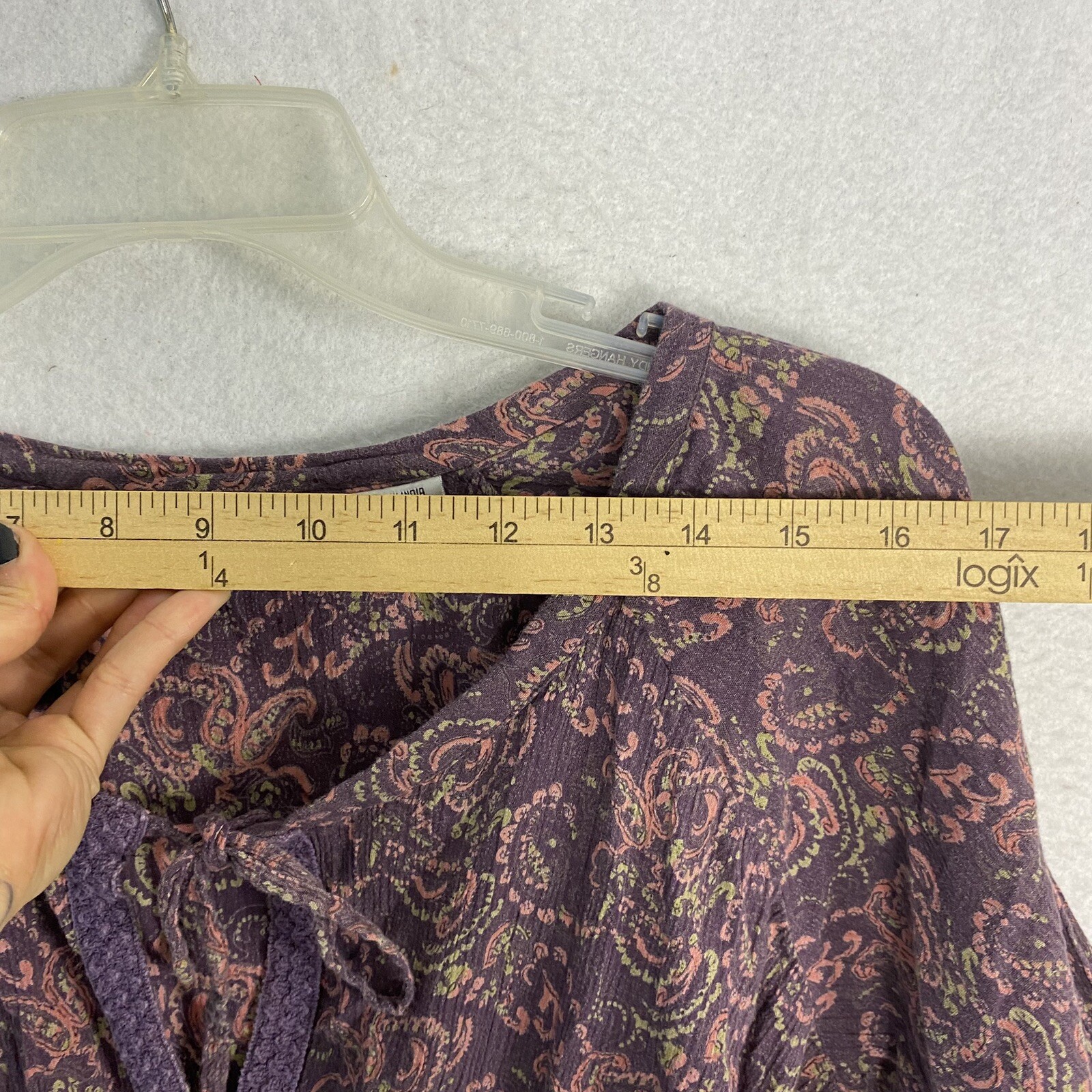 VTG Boho Peasant Balloon Sleeve Gauze Top L Purple Paisley 90s Blouse