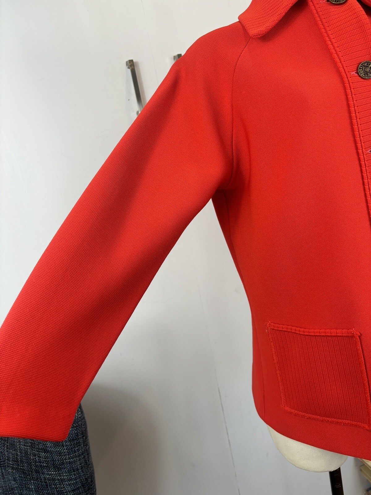 Vintage 1970’s Knit Collared Buttoned Knit Sweater Pristine Tomato Red Size M