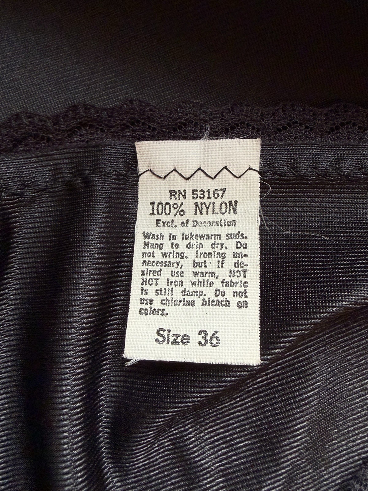 NOS 60s 70s Fortune Vintage Deadstock Full Slip Black Satin Nylon Lace dress 36