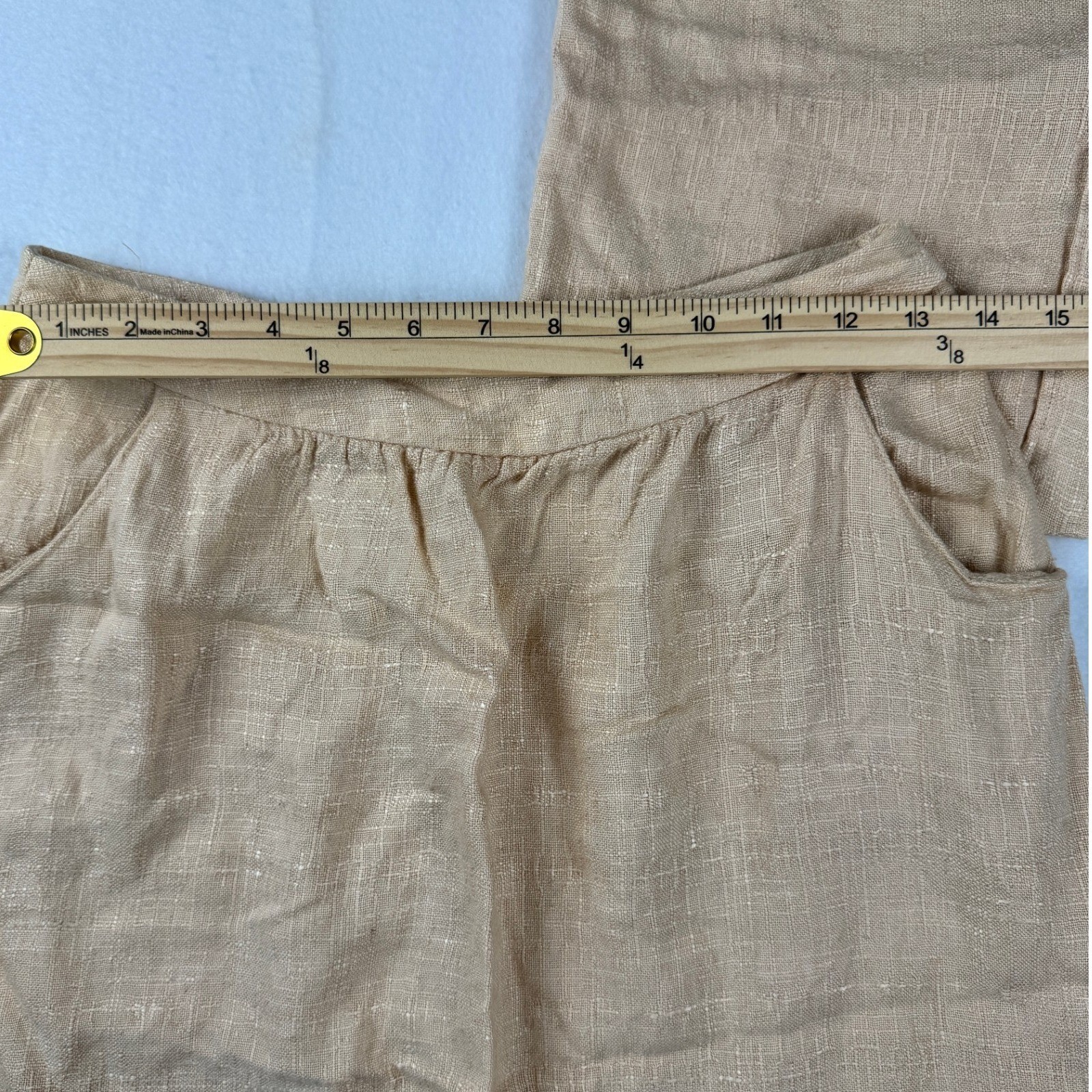 Vintage 70’s Linen Blend Neutral Two Piece Skirt Set Tan Short Sleeve Top Midi
