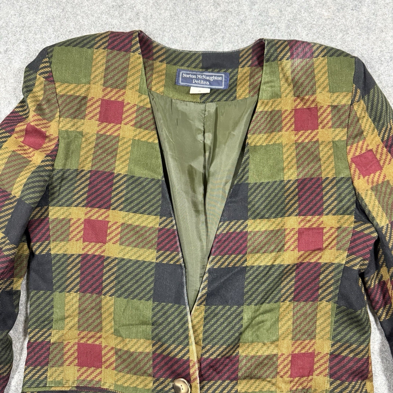 Norton McNaughton Vtg Open Front Blazer Women’s Size Petites 4 Multicolor Plaid