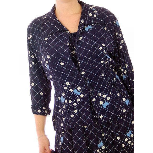 Vtg 40s Dress & Jacket Navy Rayon 1940s Floral Print L Young Viewpoint